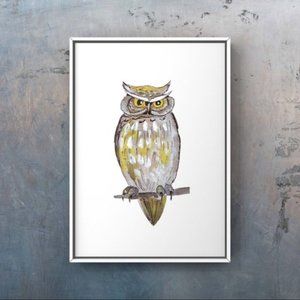Contemporary brown green owl painting art print